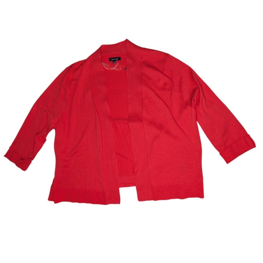 Verve Ami Cardigan Womens 1X Pimento Red ESS4693X Open Front 3/4 Sleeve Ribbed